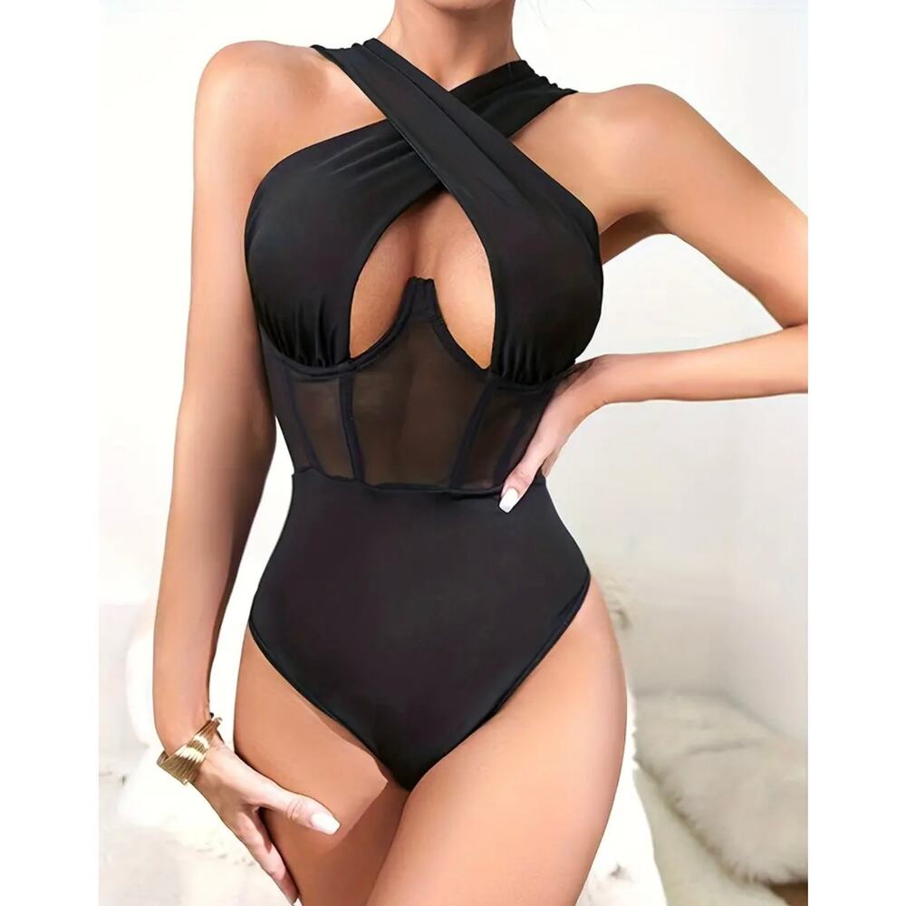 Sexy Cut Out Halter One Piece Bodysuit